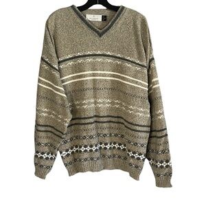 Bill Blass Men’s Gray Striped Balloon Sleeve V Neck Sweater Size XL